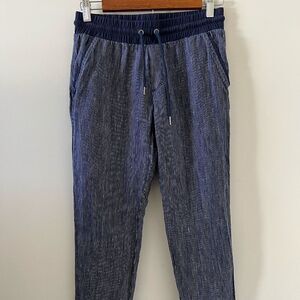 Athleta Bali Linen Navy Blue Stripe Ankle Length Pants Size 2